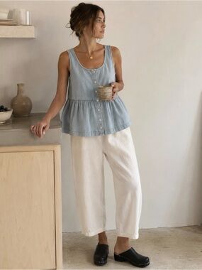 Ilana Kohn light denim button peplum swing top